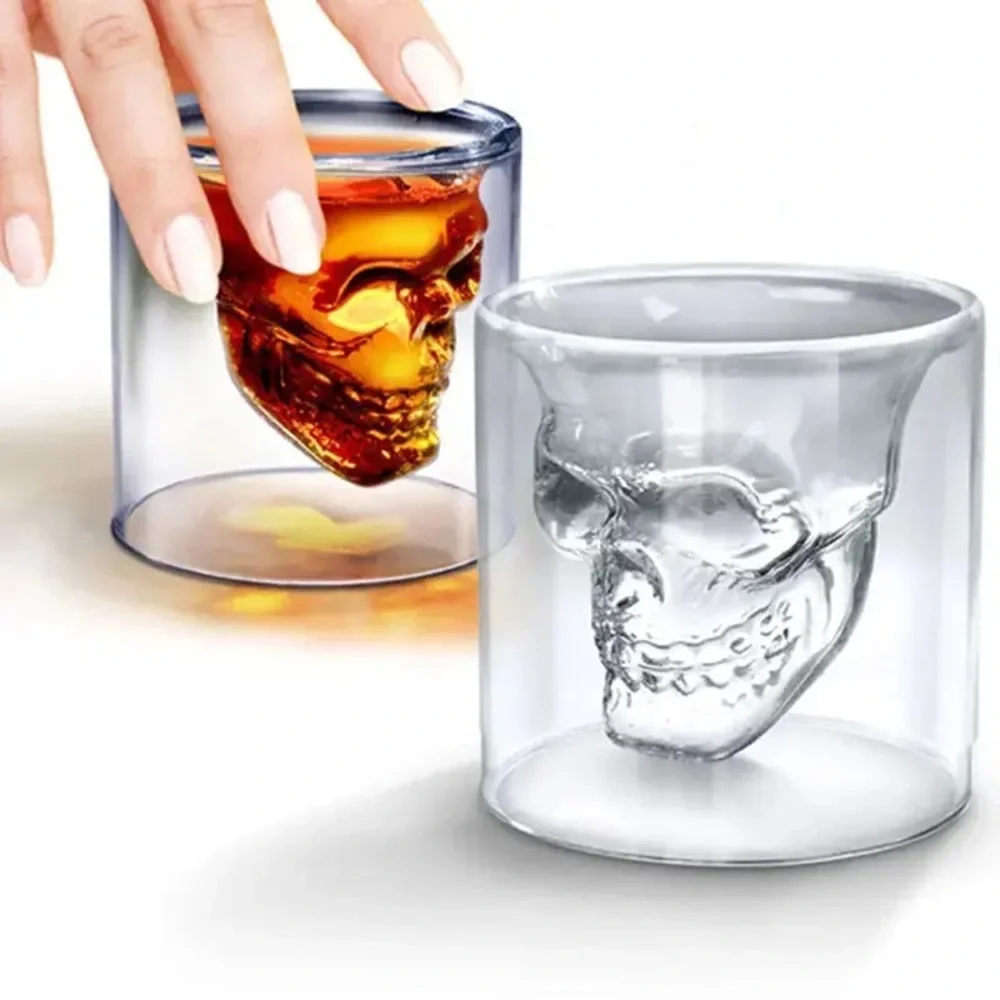 Double-layered Transparent Skull Head Crystal Glass Cup for Home Bar Club Shot
